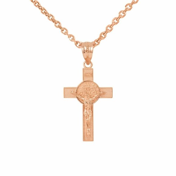 10k Rose Gold Small St. Benedict Crucifix Necklace